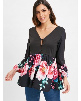 Half Buttoned Skirted Blouse - Black M