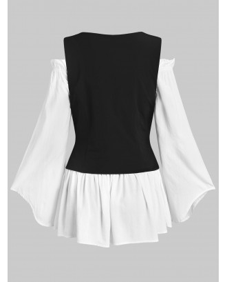 Off Shoulder Blouse and Waistcoat Set - White M