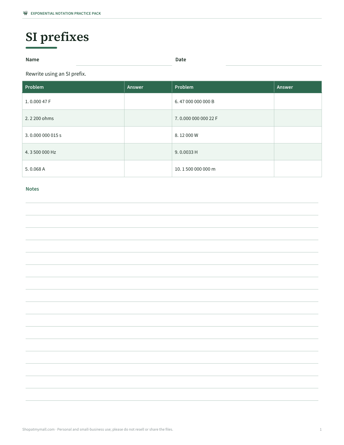 Preview of the first page of Engineering / SI worksheet (PDF/DOCX)